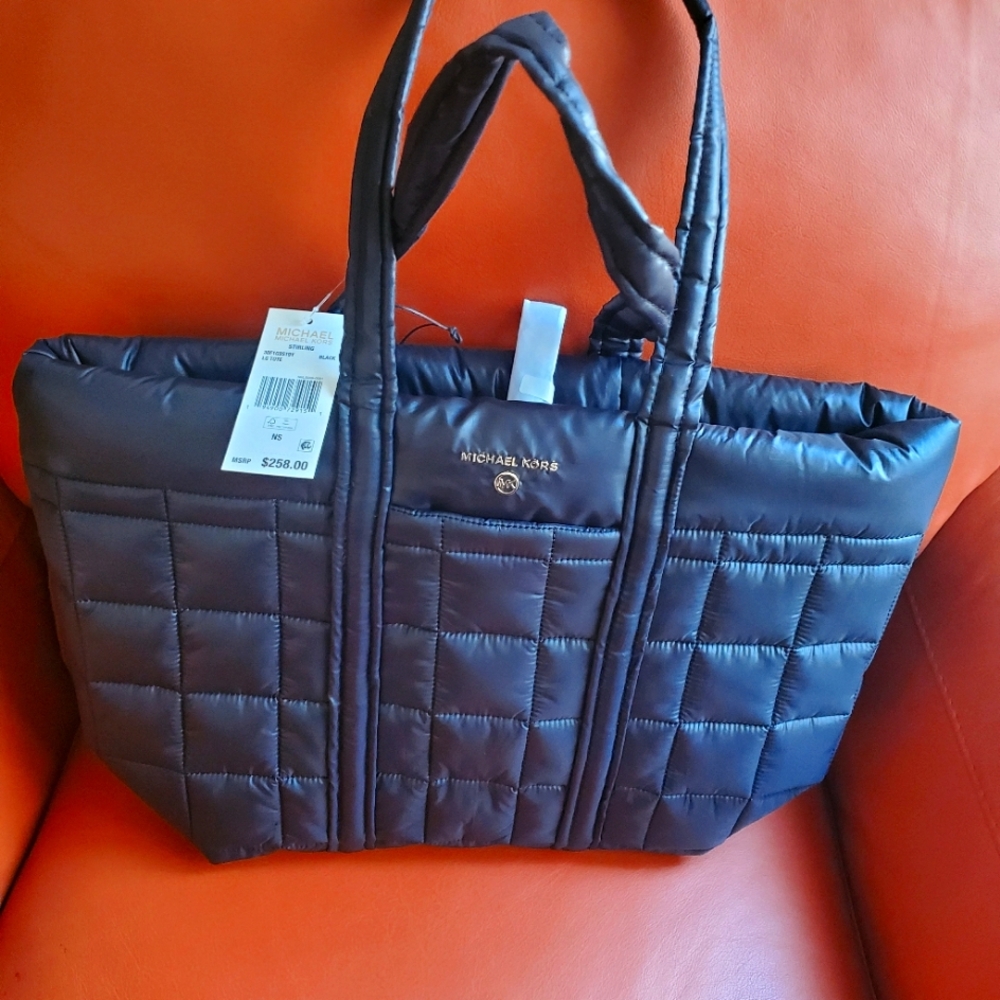 Michael kors large black puffy tote bag